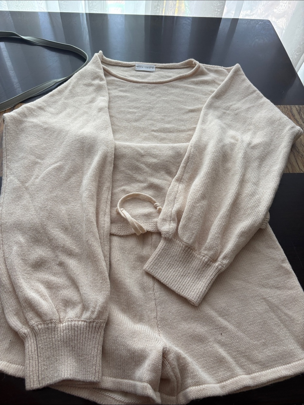 Women's Cream Knit Cardigan and Shorts Set - Cozy Open-Front Sweater